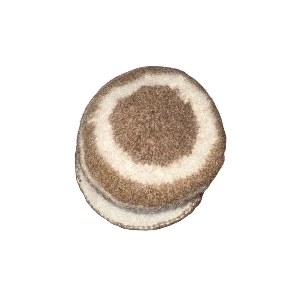 Vintage Striped Cloche Knit Bucket Style Hat Brown Blue White Cozy‎ Winter Fall
